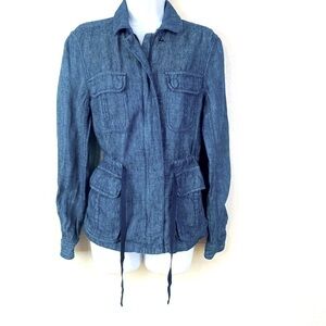 Fossil Denim Blue 100% Linen Utility Jacket Size XS
